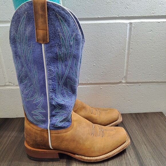 Hp Square Toe Western Boots. Women Brown & Blue Leather Cowboys Boot Size 8.5 D - Picture 4 of 10